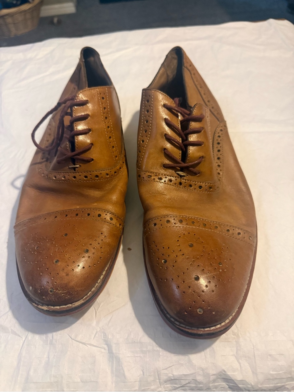 Johnston & Murphy Cognac Leather Wingtip Oxfords